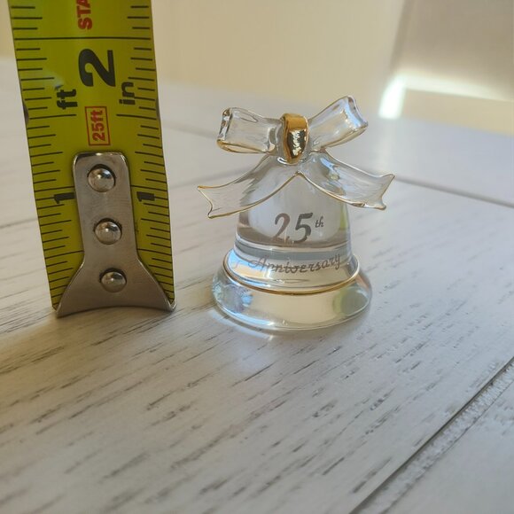 Miniature 25th Anniversary Glass Bell Shaped Figurine With Gold Tone Accents - Picture 2 of 6